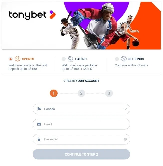 TonyBet Signup