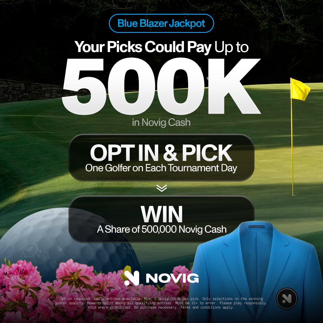 Novig Blue Blazer Jackpot: Claim Your Share of 500,000 Novig Cash During the Masters